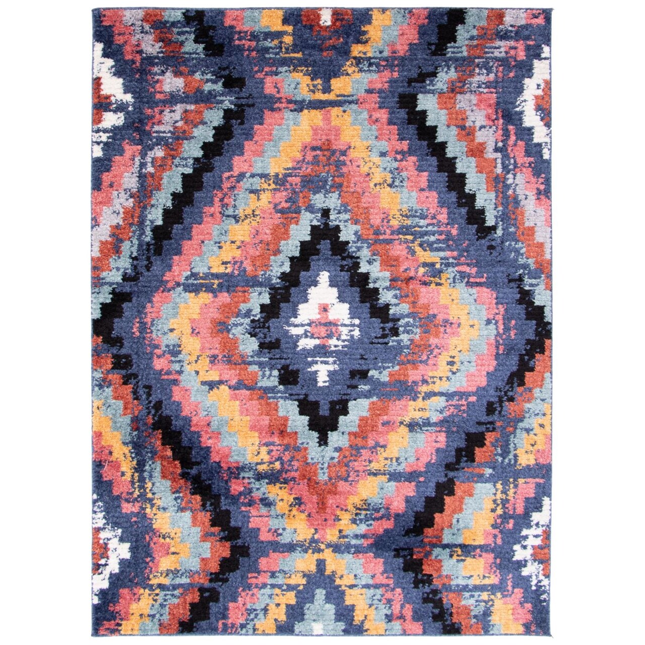 Chaudhary Living 4' x 6' Geometric Area Throw Rug - Navy Blue and Pink